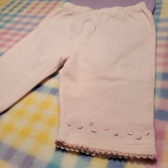 WENDY BELLISSIMO 💕 Pink Elastic Waist Pants w/Embroidered Mini Heart's 0-3M - Picture 1 of 11